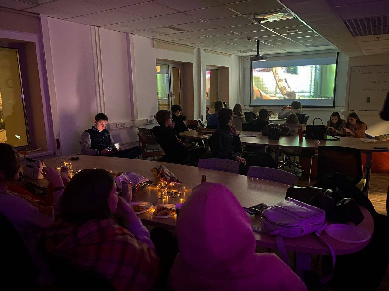 ICEF students enjoying a movie night organized by Student Council 